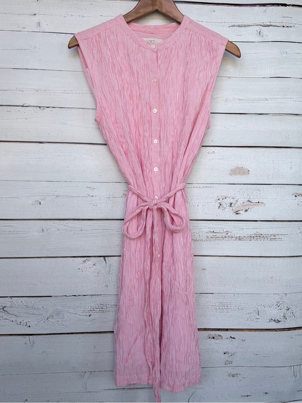 LOFT Striped Sleeveless Button-Down Shirt Dress with Belt - Medium